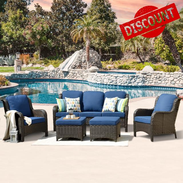 OVIOS Outdoor Furniture Patio Furniture Set 5 Pieces Wicker Rattan High Back Conversation Sectional Sofa Couch with Comfortable Cushions and Ottomans for Backyard Deck