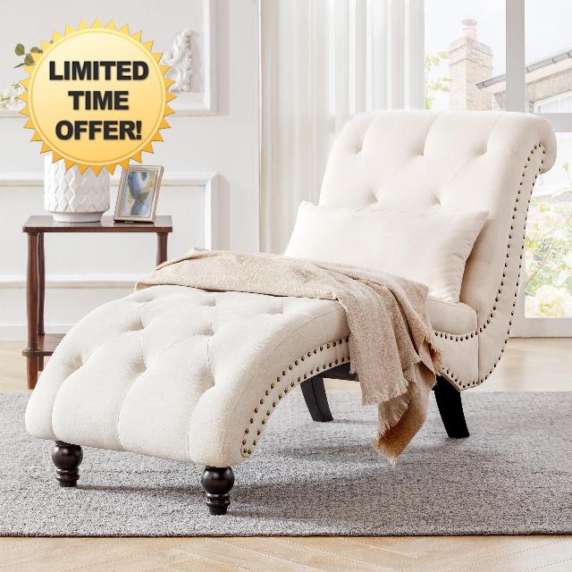 DIFUY Tufted Soft Chaise Lounge Indoor