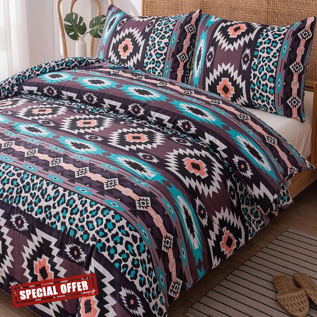 NINENINE Boho Bedding Sets Queen Bohemian Comforter Western Bedding Southwestern American Indian Style Bohemia Bed Sets with 1 Comforter 2 Pillowcases