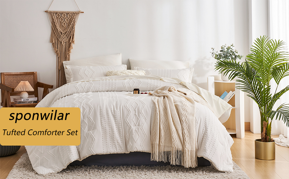 7 Piece Bed in a Bag White Tufted Comforter Set
