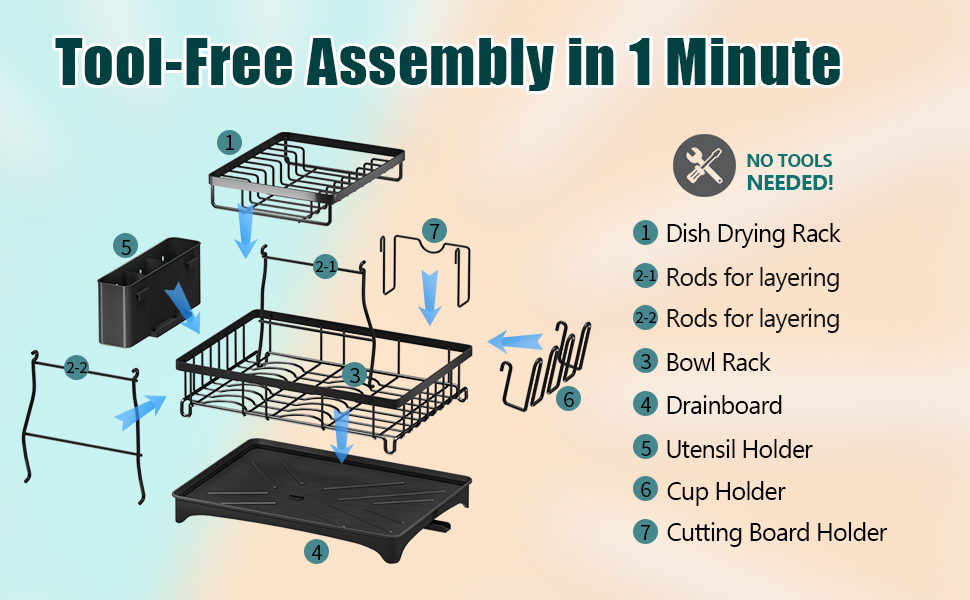 Yeepoo Dish Drying Rack 2 Tier and Triangle Roll-Up Drying Rack Set for Kitchen Counter