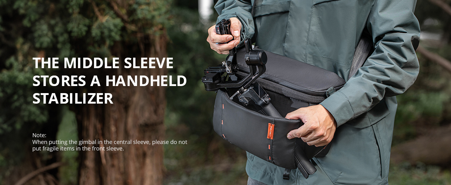 The adjustable open-style Middle Sleeve of OneMo Camera Messenger Bag is perfect for Stabilizer
