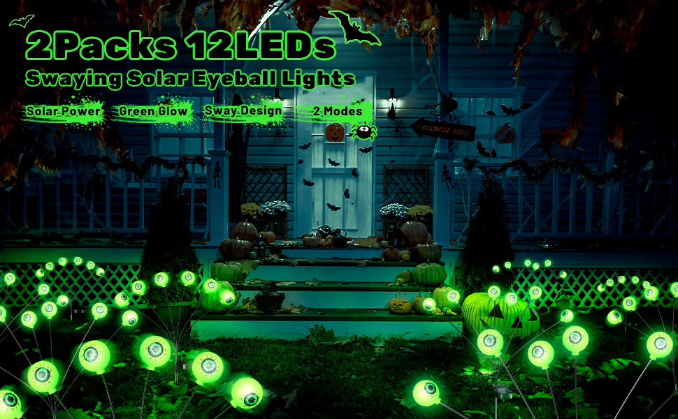 2packs 12LEDs Swaying Solar Eyeball Lights