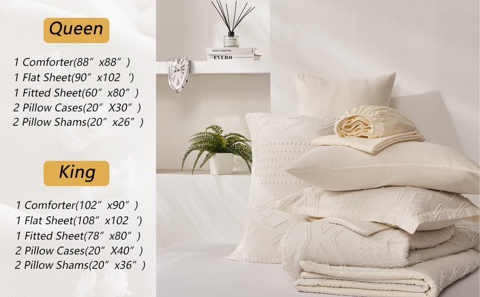 7 Piece White Tufted Bed Set for Full Queen King Bed