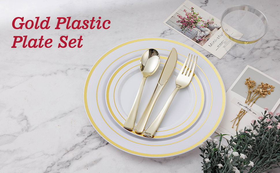 Gold plastic plate set
