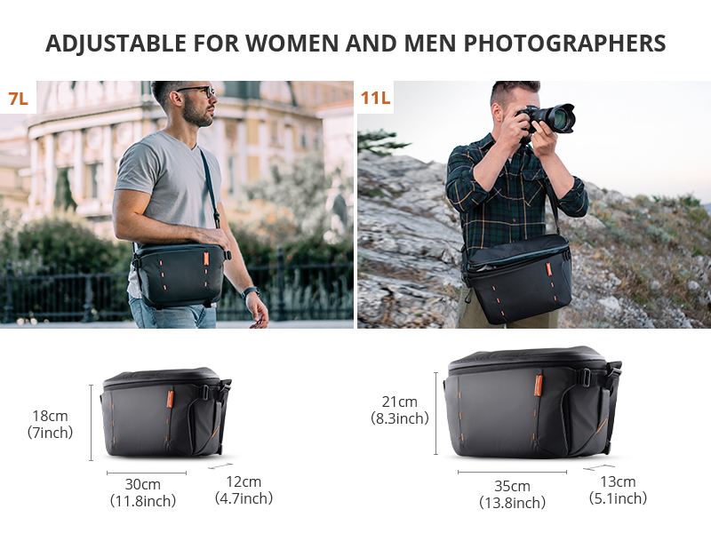 Adjustable Camera Travel Bag for women/men 7L Sling: 11.8in*7in*4.7in 11L Sling: 13.8in*8.3in*5.1in