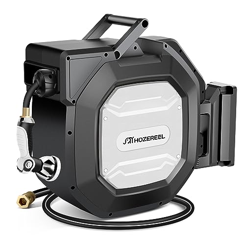 5/8" x 90 ft Garden Hose Reels Outdoor Organizer- Self Retracting Wall Mount Hose Reel Automatic Recoil Storage