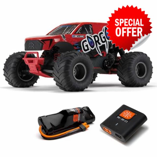 ARRMA RC Truck Gorgon 2 Wheel Drive MT 1/10 RTR (Ready-to-Run Battery and Charger Included) Smart 3300 7C S120 USB Red ARA3230ST2