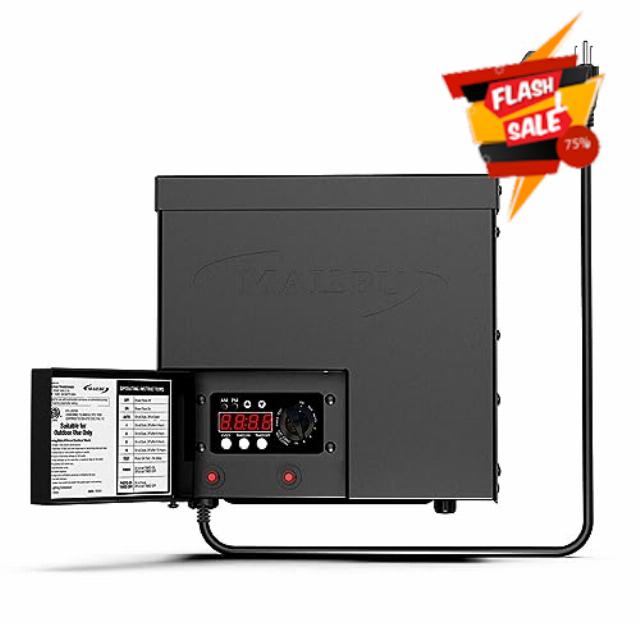 Malibu Outdoor Low Voltage Transformer 600 Watt 120V Input 12V Output Landscape Lighting Power Pack with Photo Sensor and Timer 8100-0600-01