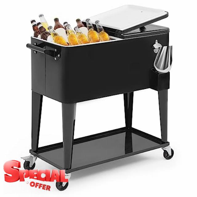 MADOG Modern Cooler with Wheels and Handle Outdoor Coolers for Patio and Deck Entertaining Rolling Cooler Large Cooler with Wheels Ice Cooler with Wheels Outdoor Bar Carts for Patio