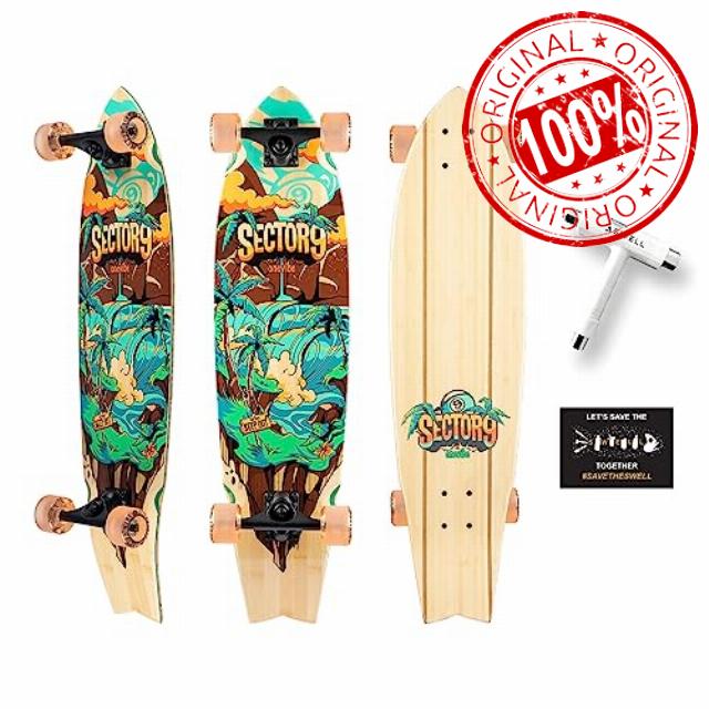 Sector 9 Snapper Hideout Skateboard Longboard with Swell Skate Tool and Sticker - Paradise Bamboo Collection for Vibrant Island Vibes