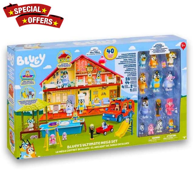 Bluey New 2023 Ultimate Mega Set | 40 Piece 4 Sets in one mega playset | Complete & Extended Heeler Family & Friends 14 Character Figures