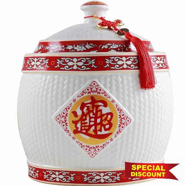 Classic Food Dispensers Ceramic Rice Bucket with Tassel Design