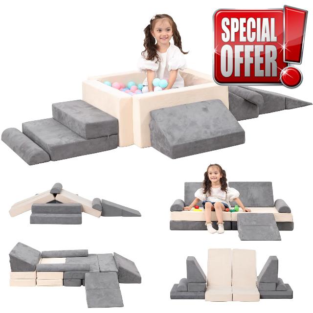 MOOZHEALTH Kids Play Couch- Modular Playset Foam Climbing Blocks for Toddlers Children with Square Ball Pit
