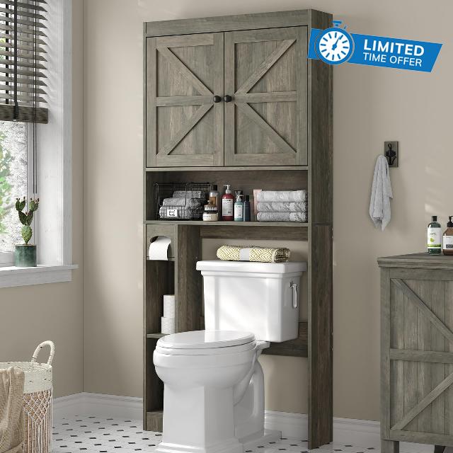 furomate Over The Toilet Storage Cabinet with Shelves and Doors