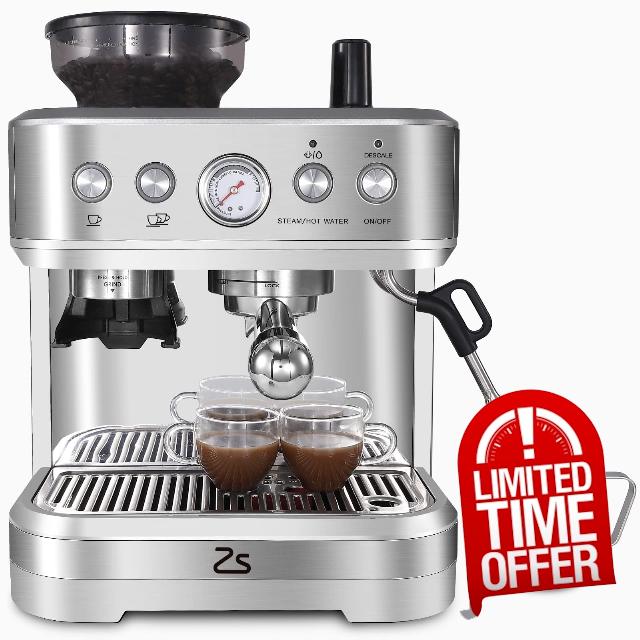 Litake Espresso Machine 15 Bar Pump Cappuccino Latte Machine with Burr Conical Grinder