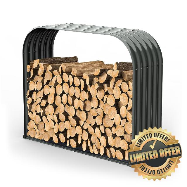 A ANLEOLIFE Galvanized Steel Firewood Storage Shed Outdoor Corrugated Metal Log Rack