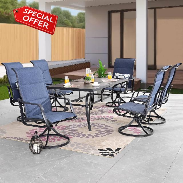 PatioFestival Patio Dining Set 7 Pieces Metal Outdoor Furniture Sets with Swivel Chairs 63" x 35.4" Rectangular Outdoor Table (Blue)