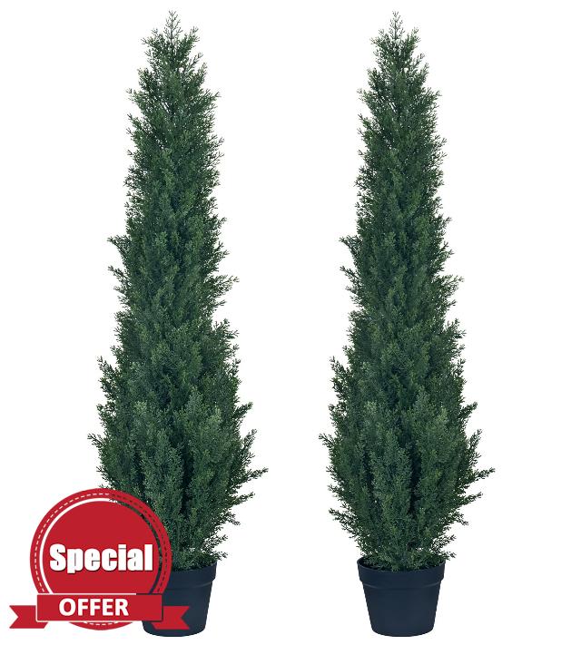 HAIHONG 2 Packs 4ft Artificial Cedar Topiary Trees - Fake Boxwood Topiary Cypress Trees Potted Plants