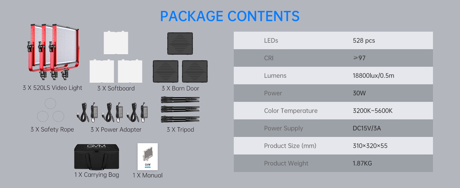 gvm light, led video light, video lighting kit, photography light, studio light