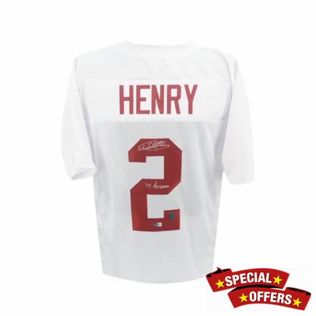 Derrick Henry Autographed Alabama Heisman 15 Custom White Football Jersey - BAS