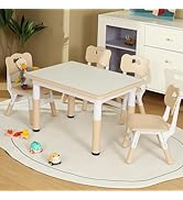 Ybaiwana Kids Table and 2 Chair Set, Toddler Table and Chair Set Height Adjustable, 31.5''L x 23....