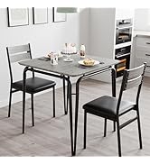 Dining Table for 2, Small Square kitchen Dinner Table Set for 2,Space Saving Wood Modern Dinette ...