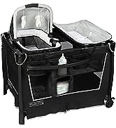 Kinder King 4 in 1 Portable Nursery Center, Foldable Baby Bedside Crib w/Bassinet, Infant Pack n ...