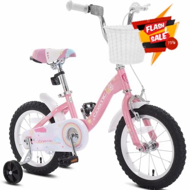 COSTIC Kids Bike for 3-8 Years Girls with Training Wheels & Front Handbrake Toddler Girl Bikes 12 14 16 Inch Princess Kids Bicycle with Basket Bike