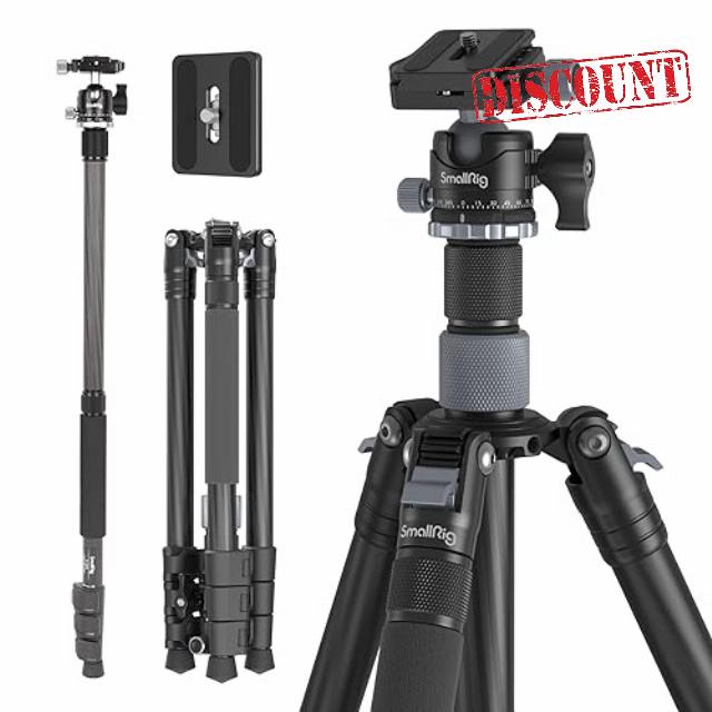 SmallRig Upgraded 62.2" Carbon Fiber Tripod Monopod with Center Column