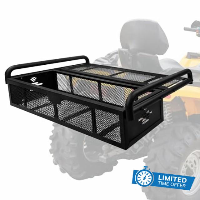 JY Performance ATV Rear Basket Universal Rear Drop Cargo Basket Rack for Camping/Fishing/Beach Side/Hiking