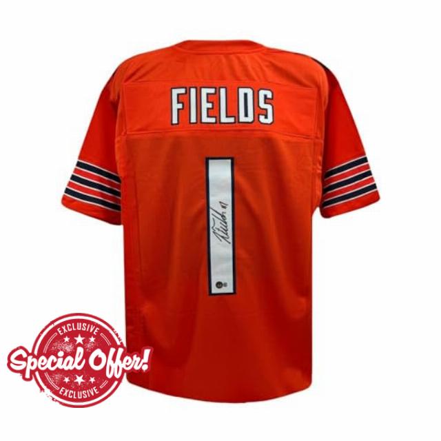 Justin Fields Autographed Chicago Custom Orange Football Jersey - BAS