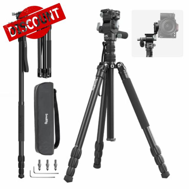 SmallRig 73" Video Tripod Kit with Pan Tilt Fluid Head for Vertical/Horizontal Shooting