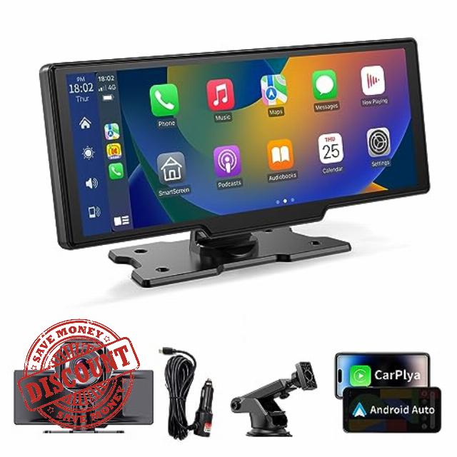 Kuayvan Wireless Portable Apple Carplay Car Stereo - 10.26 Inch Car Play Screen & Stereo Compatible with Android Auto and CarPlay - with AUX/FM