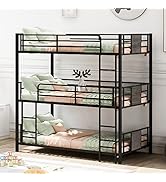 Livavege Heavy-Duty Metal Triple Bunk Bed for 3 Kids, L-Shaped Bunk Beds Twin Over Twin w/Safety ...