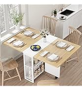 Space Saving Folding Dining Table with 2 Tier Storage-Extendable Drop Leaf Farmhouse Wood Kitchen...