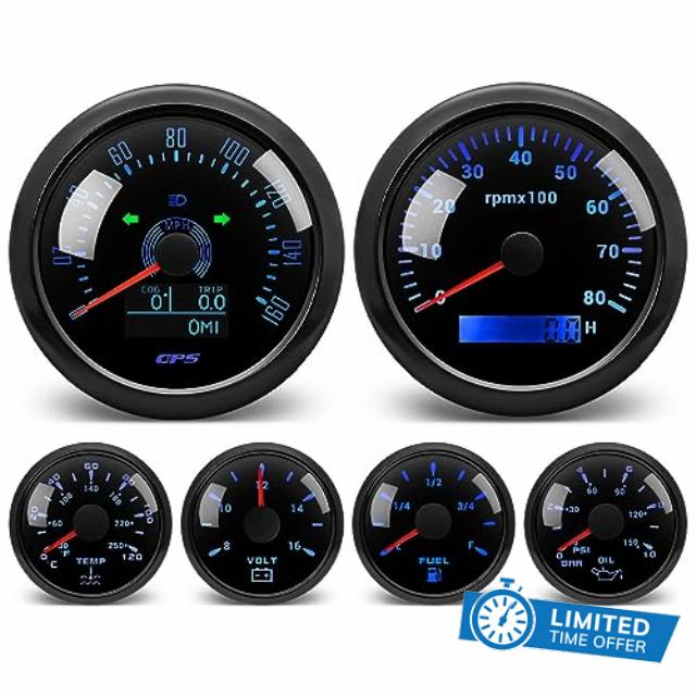 Faymizsa 6 Gauge Set 7 Color - 3-3/8" 85mm GPS Speedometer 160MPH & Tachometer