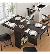 Space Saving Folding Dining Table with 2 Tier Storage-Extendable Drop Leaf Farmhouse Wood Kitchen...
