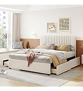Livavege Queen Size Bed Frame with 4 Storage Drawers on Wheels & Button Tufted Headboard and Foot...