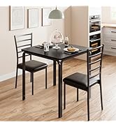 Dining Table for 2, Small Square kitchen Dinner Table Set for 2,Space Saving Wood Modern Dinette ...