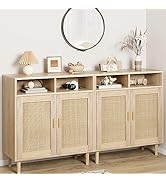 IDEALHOUSE Sideboard Buffet Storage Cabinet, Rattan Kitchen Cabinet with 2 Doors/Shelf, Accent Mo...