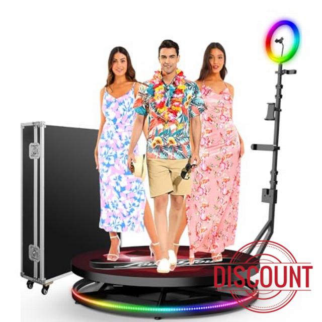 360 Photo Booth Machine for Parties with Ring Light Free Custom Logo Stand on Remote Control Automatic Slow Motion 360 Spin Photo Camera Booth
