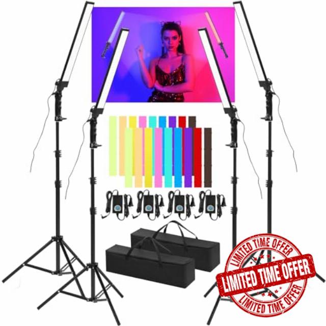 Kanayu 4 Pack LED Video Lighting Stick Wand Kit