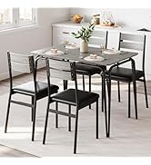 Dining Table Set for 4, Kitchen Table and Chairs for 4, 5 Piece Kitchen Dining Room Table Set,Woo...