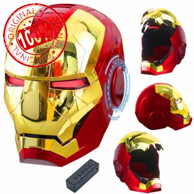 Polyacer Iron-mans Helmet Electronic MarK 5 Helmet Gold Voice Control/Sensing/Remote Control Open/Close With Sounds & LED Eyes Light Up Super Hero Movie 1:1 model Prop For Halloween Christmas Gift.