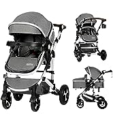 Kinder King 2 in 1 Convertible Baby Stroller, Folding High Landscape Infant Carriage, Newborn Rev...