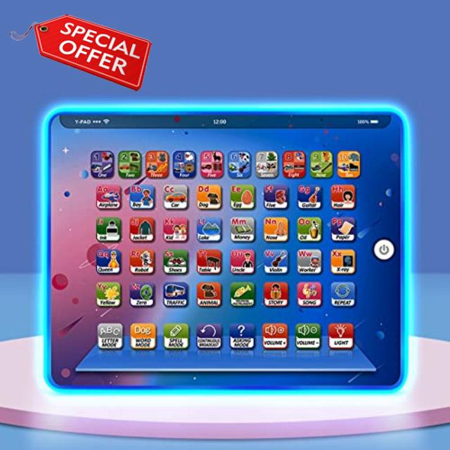 Fufafayo Children Tablet Boys Learning Pad with Led Teach Alphabet