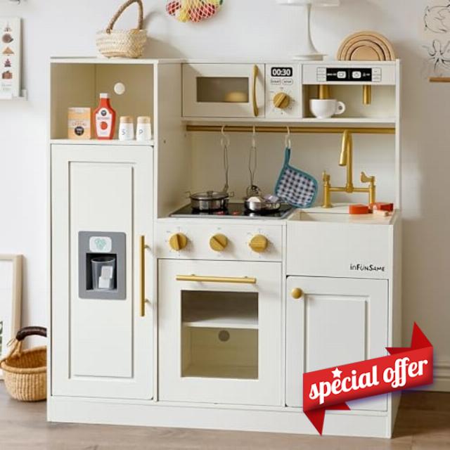 inFUNSAME Wooden Kids Play Kitchen Toy Kitchen Set with Lights and Sounds