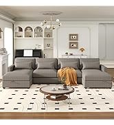 Livavege 3-Pices Sofa Sets, L-Shape Faux Chaise and Storage Ottoman, 6 Seat Corner Leather Sectio...