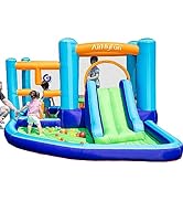 AirMyFun Inflatable Bounce House with Long Slide, Big Kids Bouncy House with Blower, Ball Pool, B...